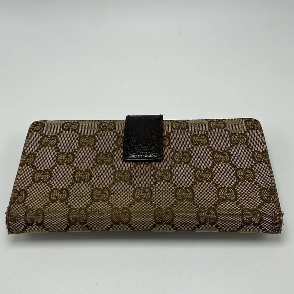 Authentic Vintage Gucci Double Snap Brown Web Long Wallet - Picture 8 of 13